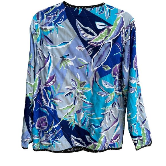 Koos Of Course Vintage Womens Reversible Blue Floral Silk Button Jacket Blazer S - Picture 5 of 11